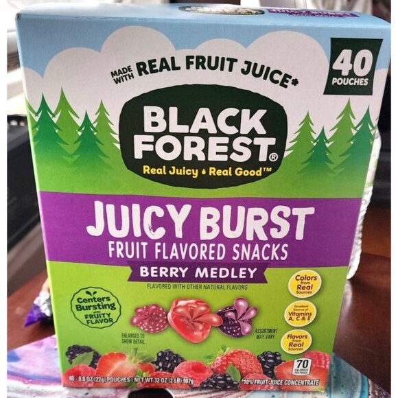 Black Forest Juicy Burst Fruit Flavored Berry Medley 40 Pouch 0.8 oz 22g Pouches - Picture 1 of 15